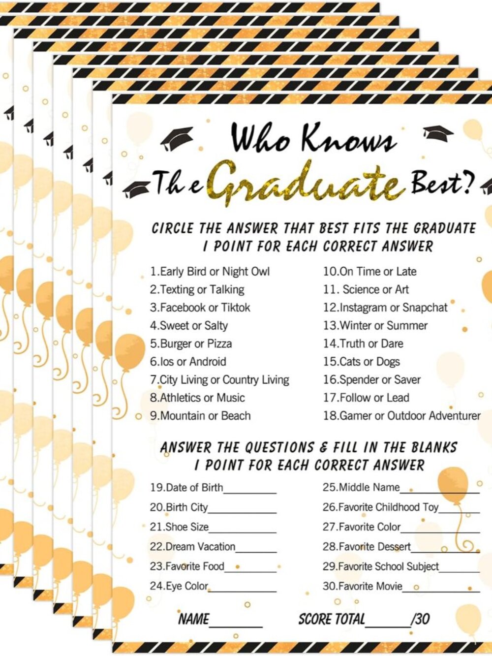 36PCS Who Knows Graduate Best Game Cards Class of 2026 Party Games Activities fo